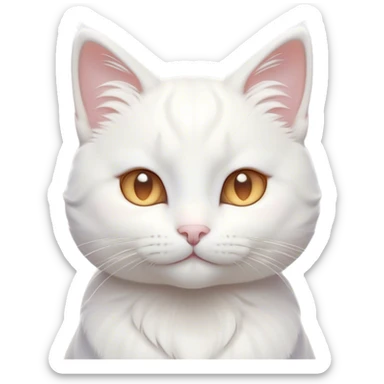 Cinematic Cute White Cat Portrait Emoji, Head tilted with a soft, gentle smile and sparkling eyes, featuring a silky, pristine white fur with subtle silver highlights, simplified yet irresistibly adorable, highly detailed, glowing with a warm, snowy glow, high shine, radiating affectionate charm and tender grace, styled with a light, playful outline, capturing the essence of a cute white cat that looks as if it could melt your heart with a single blink! sticker
