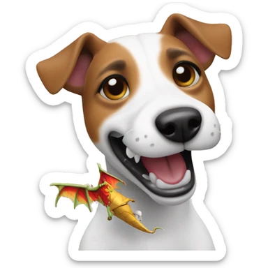 make a jack russell dog with a dragon toy in its teeth sticker
