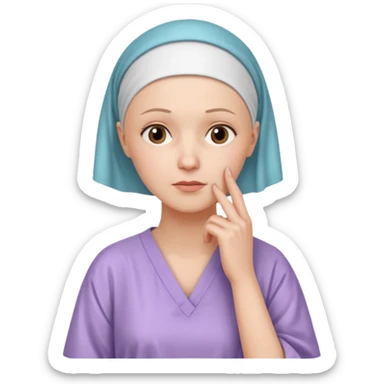 I want an emoji of a woman with cancer, the expression must be that of someone thinking, with their hand touching their chin.
 sticker