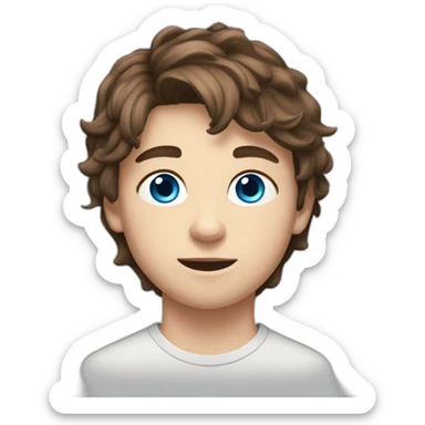 14 year old boy with brown hair going forward and messy in the front with blue eyes and is very handsome sticker