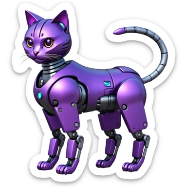 Black and purple futuristic mechanical technological shiny alloy modern realistic cool tough elegant sleek cyber-mecha-robo-oriental-cat (full body) sticker