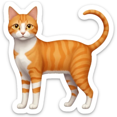 full body orange domestic shorthair slim cat with yellow/orange eyes and a white triangle pattern on his face playing sticker