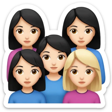 5 group of girls 4 having black hair 1 has blonde. All are brown except for the blonde one sticker