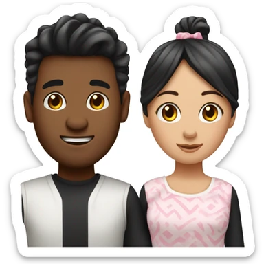 Pareja de un chico alto, moreno con el pelo negro y una chica baja, blanca y con el pelo negro rizado, los dos vestidos con un pijama de vacas sticker