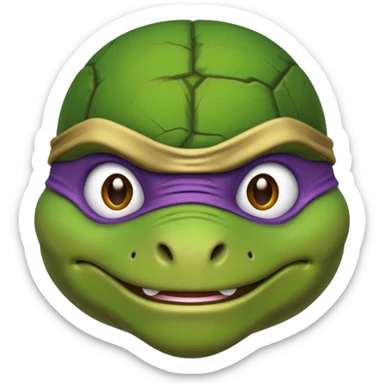 Donatello from Teenage Mutant Ninja Turtles, emoji style, head only, with a shell detail sticker