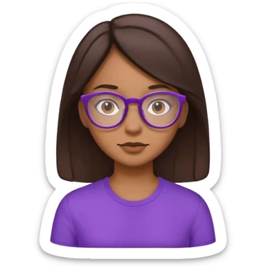 Chica de pelo moreno con gafas, lleva camisa violeta. Piel morena clara sticker