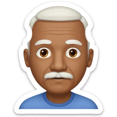 An elderly man emoji with medium-dark skin tone, short neatly trimmed white hair around the sides and back of his head, a bald top, and well-groomed facial hair — a small white mustache paired with a short rounded white goatee that frames his mouth. sticker