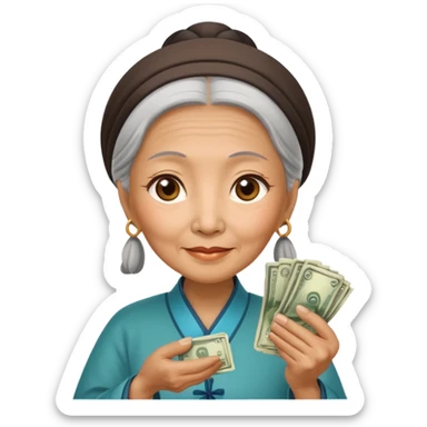 old chinese woman with Compassion - sympathetic concern for the sufferings of others, offering money sticker