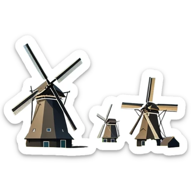 cinematic-realistic-kinderdijk-windmills-landmark-emoji,-showcasing-traditional-dutch-windmills-aligned-along-a-tranquil-canal,-with-lush-green-fields in a picture frame sticker