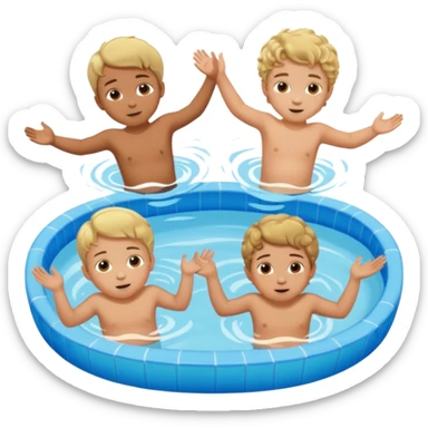 4 Kids doing a belly flop into the pool. The first two kids are blond boys. The third kid is a bow with brown short curls. The last kid is a little baby girl with brown hair  sticker