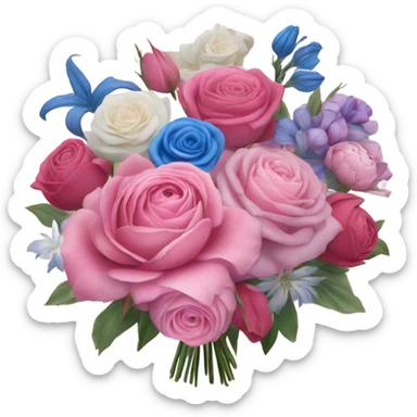 Huge pink flower bouquet with different flowers and pink tones and blue roses sticker