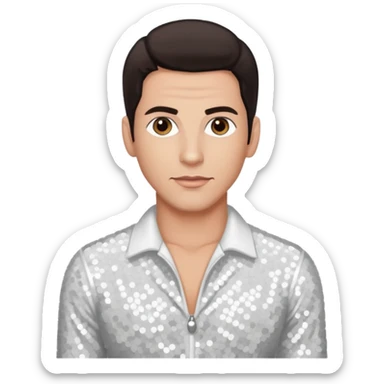 Danny Wood from NKOTB with dark brown hair, white sequin outfit sticker