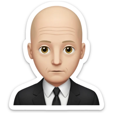 Extremely tall, pale gray-skinned man with a bald head, heavy brow, sunken eyes, a long gaunt face, and a black suit with a white shirt collar visible. sticker