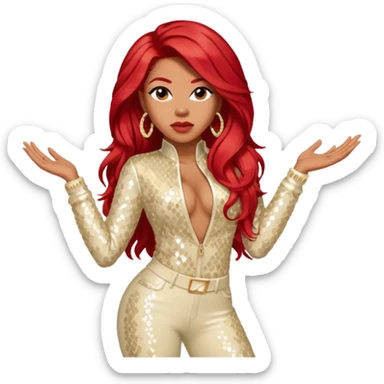 Keyshia Cole with long red hair, cream sequin outfit sticker