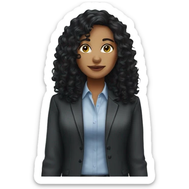 executive Long black Curly hair woman black eyes  sticker