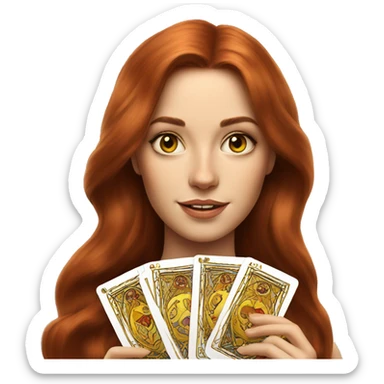 auburn hair beautiful girl with tarot gold cards sticker