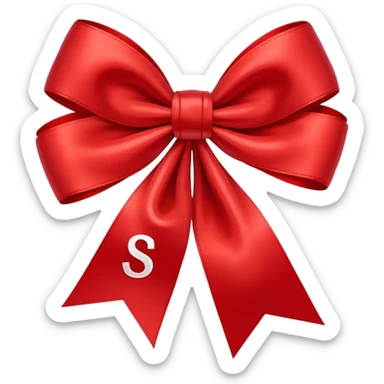 red bow with logo "S" sticker