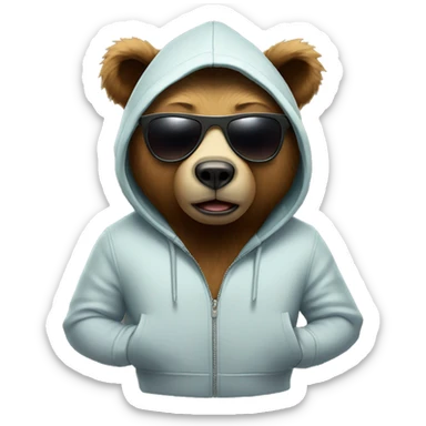 A bear wearing a hoodie and sunglasses with a good three-dimensional effect sticker