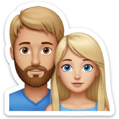 Woman with blue eyes and long blond hair and a bang in love with brown hait man with beard and freckles sticker