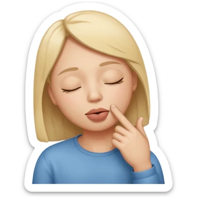 una cara con los ojos cerrados y con un dedo en la boca sticker