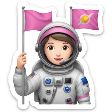 astronaut holding pink flag in hand sticker