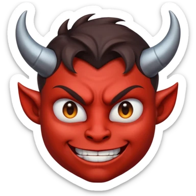 Demon cartoon emoji character, head and shoulders included (chest-up crop), centered face, confident and edgy expression, sharp eyes, subtle smirk, small curved horns, clean stylized face, not cute, not scary, modern emoji-style illustration, bold colors, smooth shading, high readability sticker