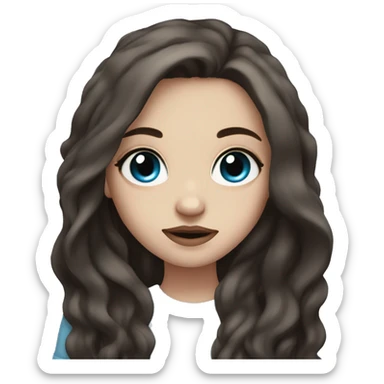 Feminine girl with pale skin, blue eyes, dark brown long hair and tattoos on her arms sticker