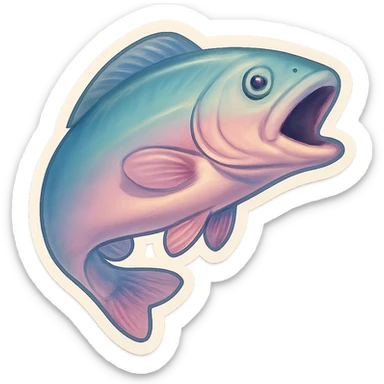 ordinary fish with open mouth, very detailed and finely drawn, thin clean contours, soft rounded shapes, pastel palette #98B5BC, #B5B3C1, #C9A3C9, #E4C0CA, #F7DCD1, #F7C0AA, complex shadows and highlights, soft lighting, transparent background, minimalism, not cute, no decoration sticker