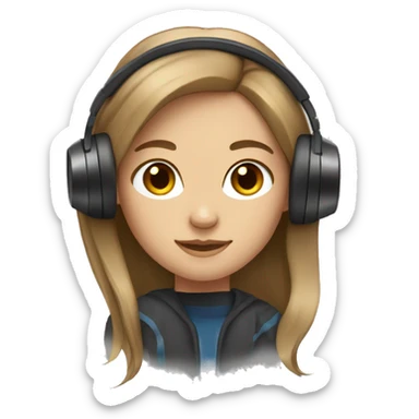 Create a girl relaxed with headphones, light skin, brown eyes, brown hair, straight long hair sticker