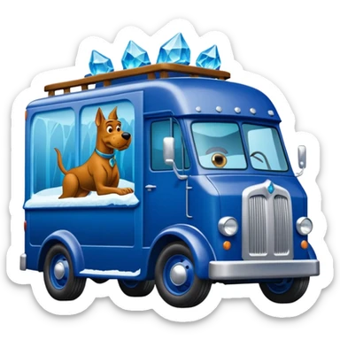 shiny crushed-dark-blue crystal body frozen Scooby Doo 1912 antique long-wheelbase cab over durable trails low rider moving truck  sticker