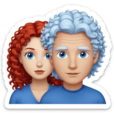 Homme cheveux blanc courts yeux bleu + femme rousse cheveux longs bouclés yeux bleu sticker