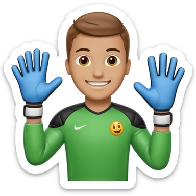 Football goalkeeper gloves with man goalkeeper and small emoji sticker