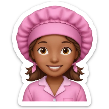a brown skin girl with a pink bonnet and pajamas sticker