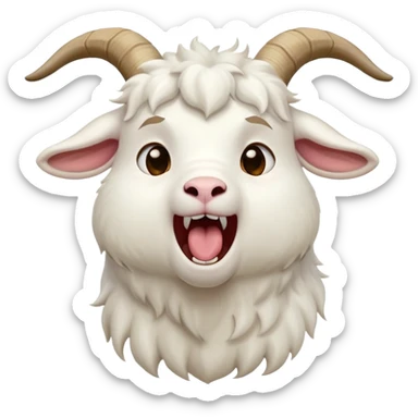 cinematic-cute-yawning-white-goat-portrait-emoji,-head-tilted-slightly-with-a-dramatic,-wide-open-yawn,-showcasing-a-soft,-downy-white-fur-with-delicate-horns-and-gently-drooping-ears,-round-eyes-barely-open-in-drowsy-contentment, sticker