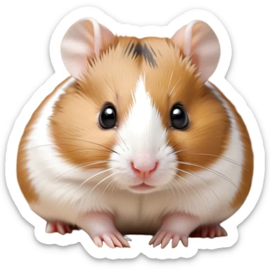 Cinematic Noble Brown and White Banded Hamster Portrait Emoji, Poised and regal, with a tiny, compact build and a uniquely patterned fur of warm brown and crisp white bands, deep-set soulful dark eyes, Simplified yet sharp and sophisticated features, highly detailed, glowing with a soft, dignified glow, high shine, intelligent and charming, stylized with an air of distinctive elegance, focused and attentive, soft glowing outline, capturing the essence of a watchful and confident rodent, so majestic it feels as though it could scurry out of the screen with effortless authority! sticker