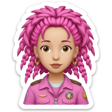 scout girl with pretty pink uniform, pink dreadlocks, and big earrings sticker
