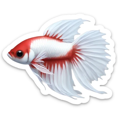 White betta fish with deep red short fins, position: full profile sticker