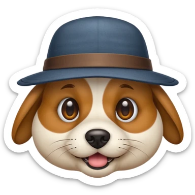 emoji of a dog with a hat, fish eye lens effect sticker