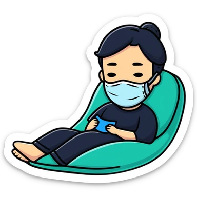 Self-care, person relaxing with face mask sticker