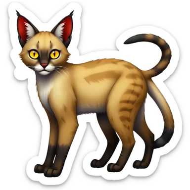 Gothic exotic Red and black and white and yellow and edgy and cute shiny Fantasy-Siamese-Bobcat-Caracal-Lykoi-feline-Fakémon-feline-hybrid (full body) sticker