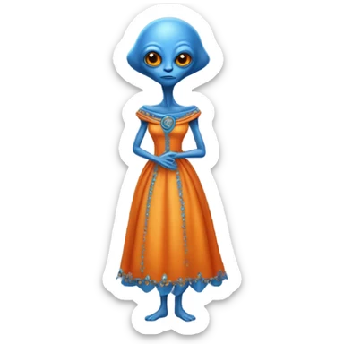 a orange alien woman, full body, in blue Romanov dress sticker