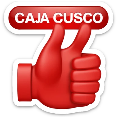 crea un dedo de like en color rojo al centro debe ir la frase "caja cusco" sticker