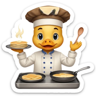 A chef duck wearing a tiny apron, making pancakes on a pan sticker
