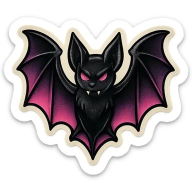 gothic bat, black and pink, retro stickers style sticker