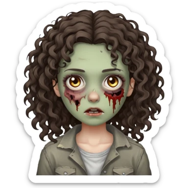 zombie brunette girl with curly, almost straight hair sticker
