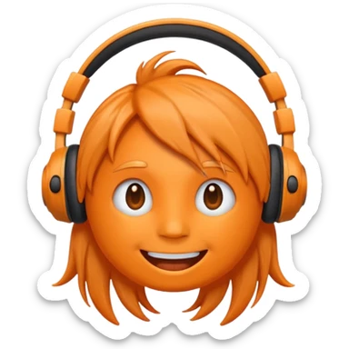 Orange happy face emoji with a couple of hair,headphones,and antennas. sticker