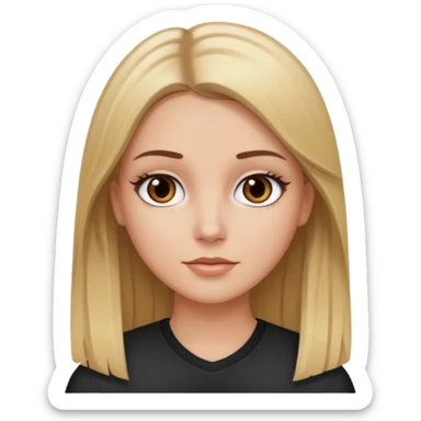 Make a white girl with black eyes, brown straight hair with brown hair and blonde highlights sticker