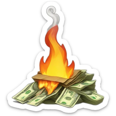 A pile of burning cash sticker