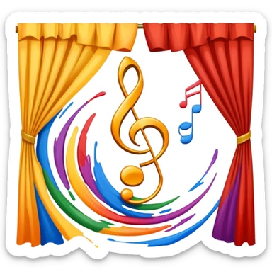 Abstract swirl combining a paint stroke, music note, and stage curtain – symbol of diverse artistic expression sticker