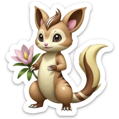 Cute Romantic Realistic Floral Meloetta-Furret-Palkia-Cresselia-Digimon-Pokémon-Fakémon-hybrid-fusion, full body sticker